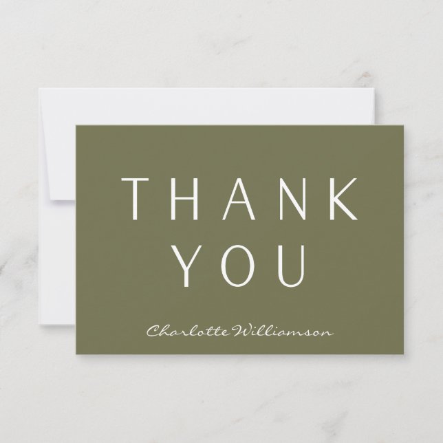 Tarjeta De Agradecimiento Nombre personalizado verde oliva elegante minimali (Anverso)