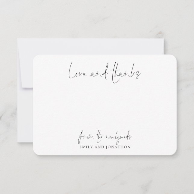 Tarjeta De Agradecimiento Nombre simple guión Boda amor recién hecho gracias (Anverso)