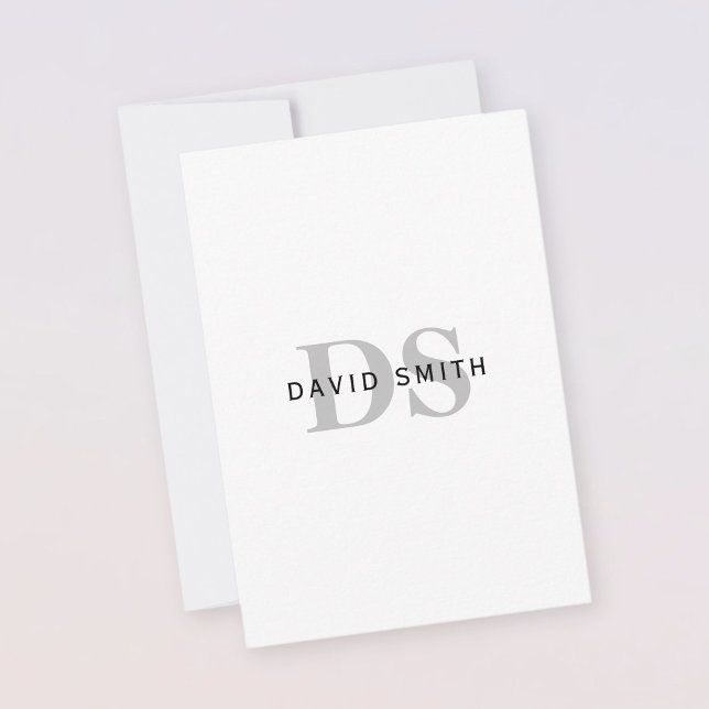 Tarjeta De Agradecimiento Nombre y monograma modernos | Blanco negro y gris (Subido por el creador)
