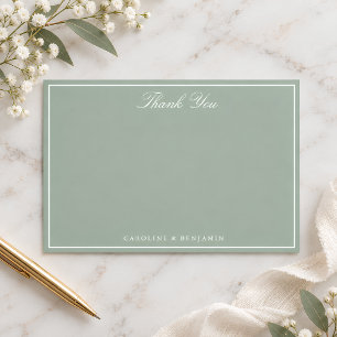 Tarjeta De Agradecimiento Nombres de Pareja de Boda Elegante Verde Salvia