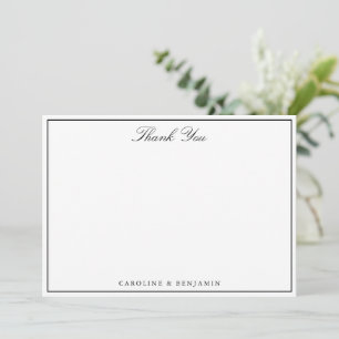 Tarjeta De Agradecimiento Nombres de Pareja de Boda Elegantes en Blanco y Ne