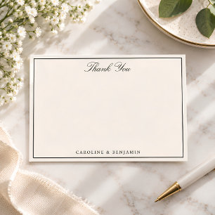 Tarjeta De Agradecimiento Nombres de Pareja de Boda en Crema de Marfil Elega