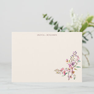 Tarjeta De Agradecimiento Nombres personalizados Boho Rosa Morado Flores sil