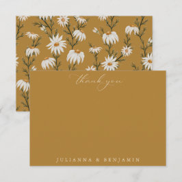 Tarjeta De Agradecimiento Nombres personalizados de Boho Rustic Floral Yello