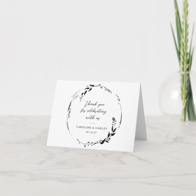Tarjeta De Agradecimiento Nombres personalizados del Boda de flor blanco neg (Anverso)