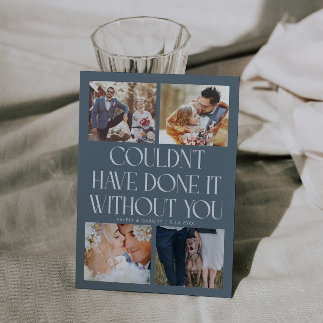 Tarjeta De Agradecimiento Not Without You Wedding 4-Photo Slate Blue (Subido por el creador)