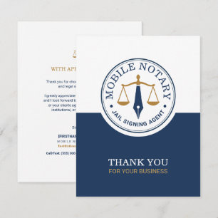 Tarjeta De Agradecimiento Notaría Móvil Personalizada Firma Legal Azul Marin