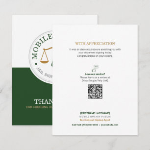 Tarjeta De Agradecimiento Notaría Móvil Personalizada Firma Legal QR Verde D