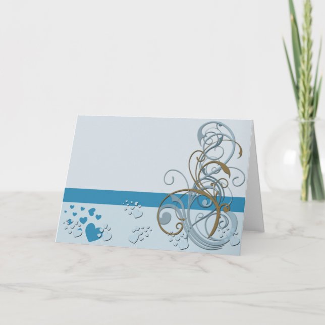 Tarjeta De Agradecimiento Notecard azul personalizable y bronce (Anverso)