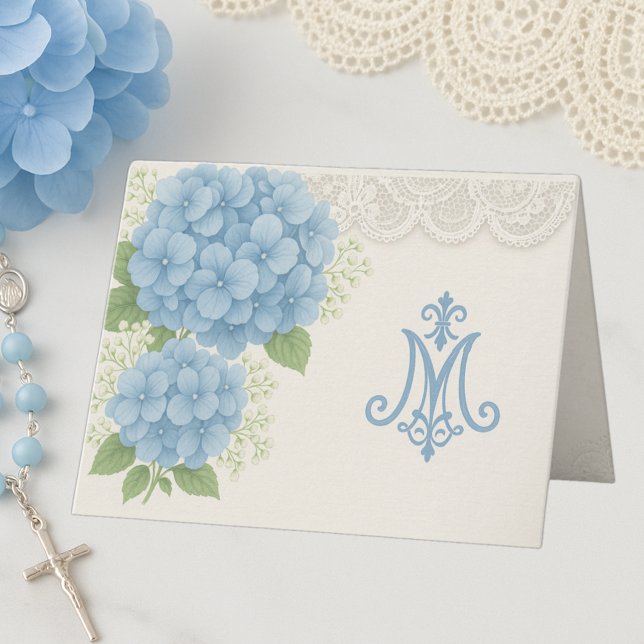Tarjeta De Agradecimiento Notecard católico de Marian Blue Hydrangea (Subido por el creador)