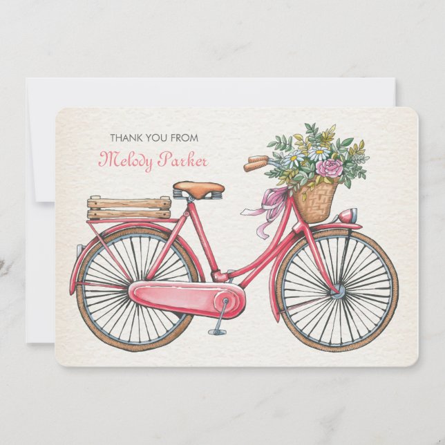 Tarjeta De Agradecimiento Notecard personalizado bicicleta rosada (Anverso)