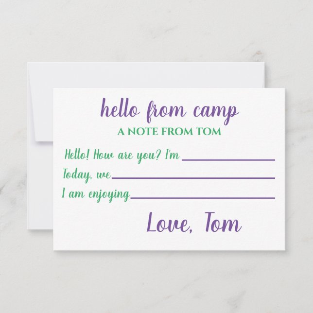 Tarjeta De Agradecimiento Notecas de campamento personalizadas para niños (Anverso)