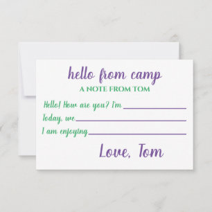 Tarjeta De Agradecimiento Notecas de campamento personalizadas para niños