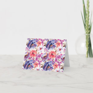 Tarjeta De Agradecimiento Notecas florales clásicas púrpura y rosa