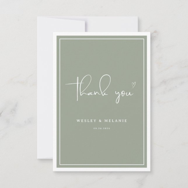 Tarjeta De Agradecimiento Nothing Fancy Just Love Sage Green Elegant Wedding (Anverso)