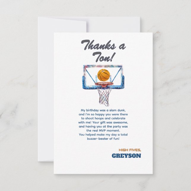 Tarjeta De Agradecimiento Novato de Baloncesto  (Anverso)