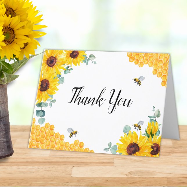 Tarjeta De Agradecimiento Novia A Bee Honeycomb Sunflower Bridal Shower (Subido por el creador)