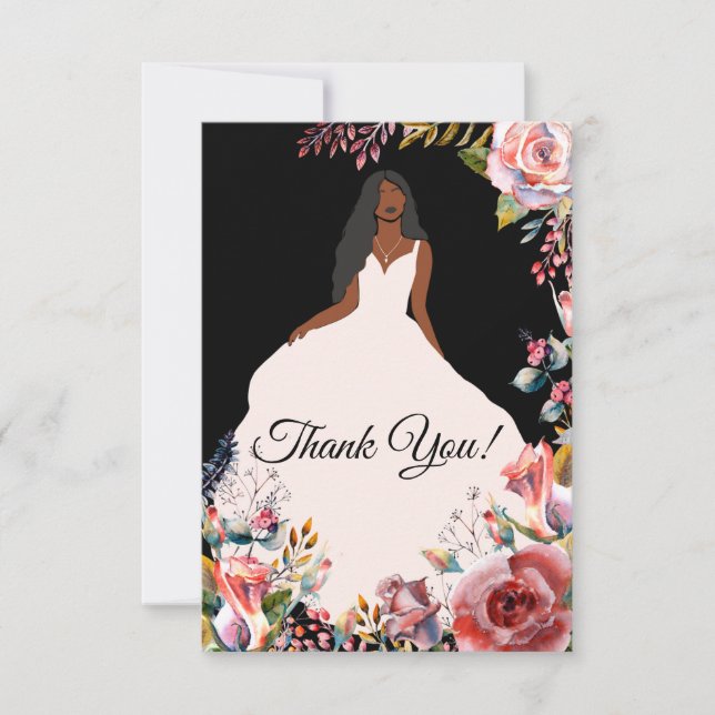 Tarjeta De Agradecimiento Novia afroamericana en ducha de novia gracias (Anverso)