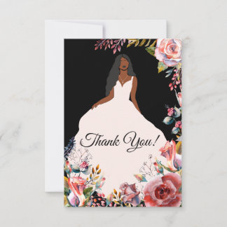 Tarjeta De Agradecimiento Novia afroamericana en ducha de novia gracias