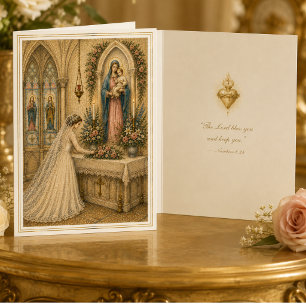 Tarjeta De Agradecimiento Novia católica en el altar de María boda