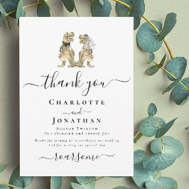 Tarjeta De Agradecimiento Novia de dinosaurios y Boda de Groom gracias