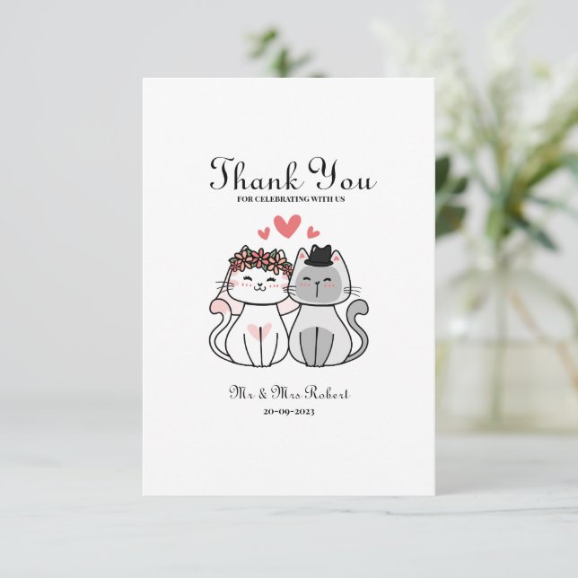 Tarjeta De Agradecimiento Novia De Gato Y Groom (Anverso de pie)