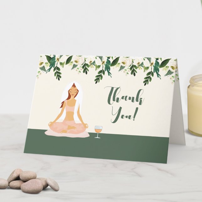 Tarjeta De Agradecimiento Novia de Yoga Mimosa Ducha Bridal Gracias Cabello  (Yoga Bride Red Hair Thank You Note )