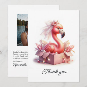 Tarjeta De Agradecimiento Novia Flamingo Rosa Foto de Soltera en el Lago