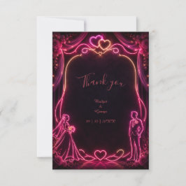 Tarjeta De Agradecimiento Novia Novio Boda Amor Brillo Rosa Neon