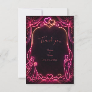 Tarjeta De Agradecimiento Novia Novio Boda Amor Brillo Rosa Neon