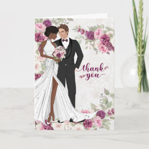 Tarjeta De Agradecimiento Novia Novio Ciruela Blanco Boda Mixta