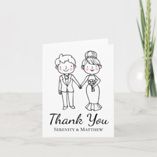 Tarjeta De Agradecimiento Novia Novio Dibujo Animado Blanco y Negro Agradeci