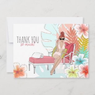Tarjeta De Agradecimiento Novia pelirroja fiesta de soltera brillo tropical