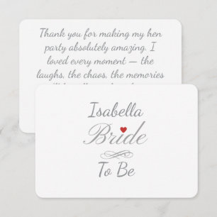 Tarjeta De Agradecimiento Novia Personalizada Para Ser, Fiesta de Despedida