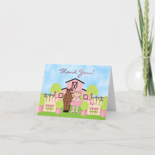 Tarjeta De Agradecimiento Novia rubia y caballo marrón gracias