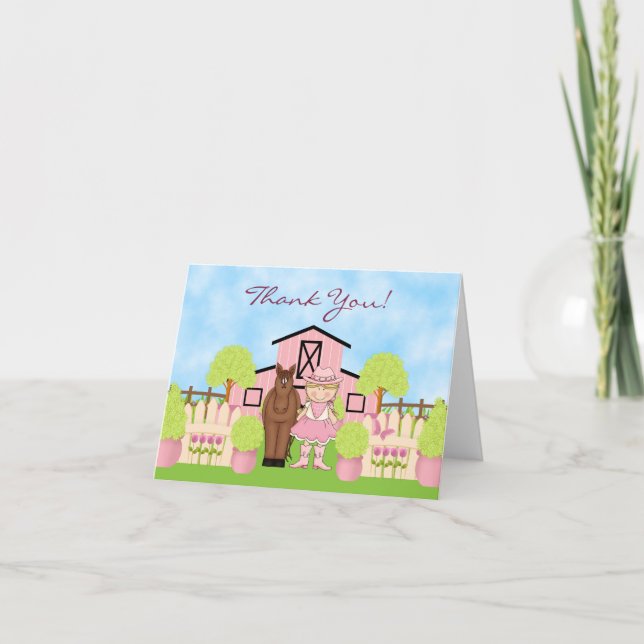 Tarjeta De Agradecimiento Novia rubia y caballo marrón gracias (Anverso)