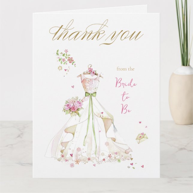 Tarjeta De Agradecimiento Novia Sonrojada en Flor Novia a Punto de Casarse (Anverso)