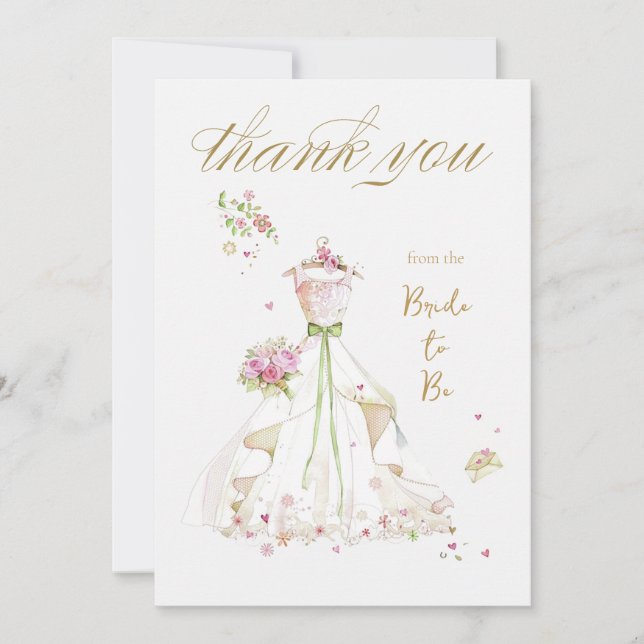 Tarjeta De Agradecimiento Novia sonrojada en flor Novia a punto de casarse (Anverso)