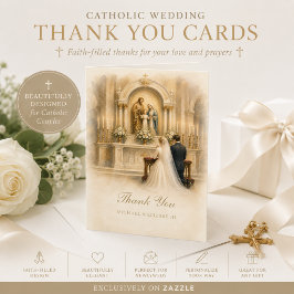 Tarjeta De Agradecimiento Novia Tradicional Católica Novio Altar Boda