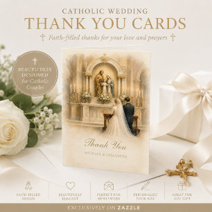 Tarjeta De Agradecimiento Novia Tradicional Católica Novio Altar Boda