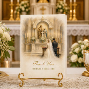 Tarjeta De Agradecimiento Novia Tradicional Católica Novio Altar Boda
