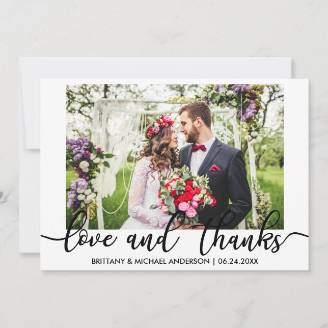 Tarjeta De Agradecimiento Novia y Groom Boda Foto Amor y Gracias (Anverso)