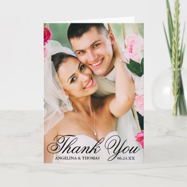 Tarjeta De Agradecimiento Novia y Groom Elegant Wedding Gracias Fold (Anverso)
