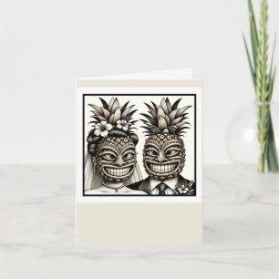 Tarjeta De Agradecimiento Novia y Novio Aloha Piña Cabeza Tiki Boda 