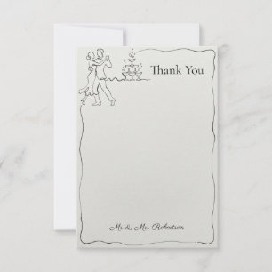 Tarjeta De Agradecimiento Novia y Novio Bailando en Línea Minimalista Arte d