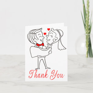 Tarjeta De Agradecimiento Novia y Novio de Dibujos Animados Gracias, Boda Bl