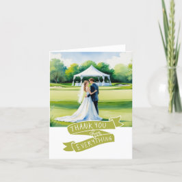 Tarjeta De Agradecimiento Novia y novio golfista campo de golf acuarela