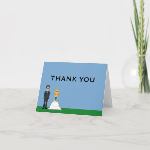 Tarjeta De Agradecimiento Novia y Novio Rubio Gamer de Pixel Boda Agradecimi