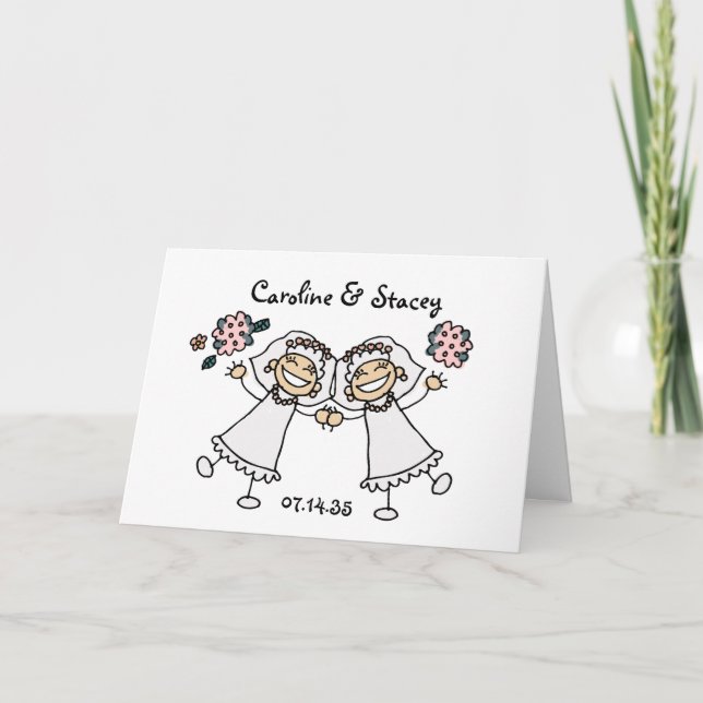 Tarjeta De Agradecimiento Novias alegres Boda lesbiana gay personalizada (Anverso)