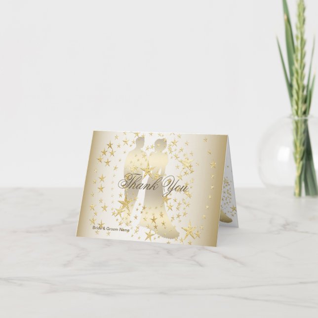 Tarjeta De Agradecimiento Novios de Estrellas Doradas (Anverso)